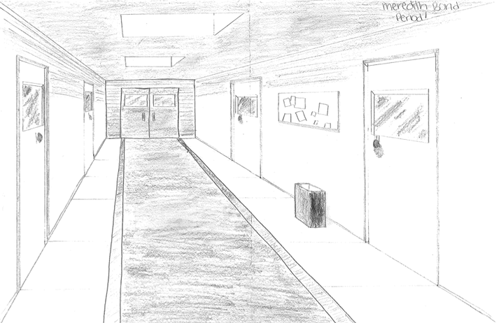 1 point perspective drawing hallway